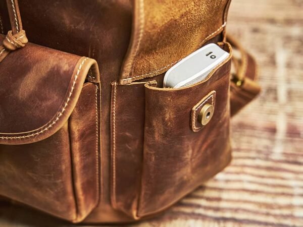 Vintage Leather Backpack | With Flap Drawstring Opening - Image 15