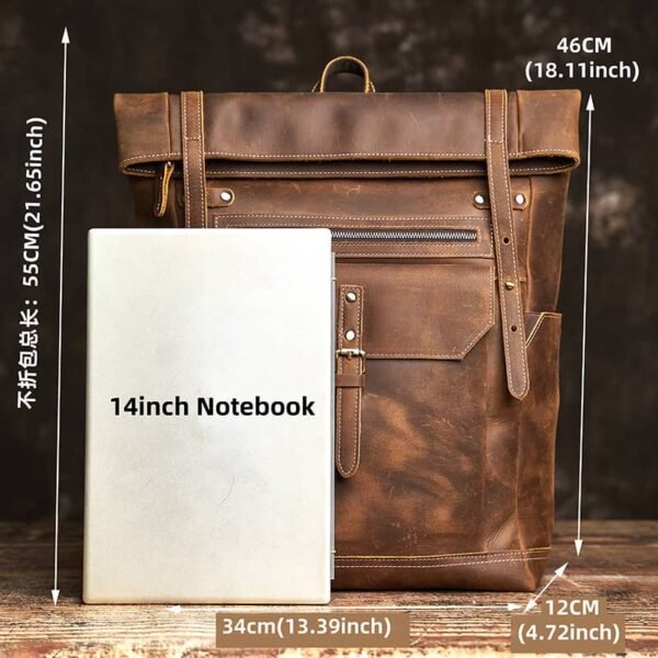 Vintage Large Leather Backpack | Folding Backpack - Image 6