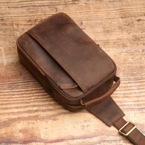 Vintage Leather Chest Bag l Leather Men Crossbody Bag 8 Vintage Leather Chest Bag l Leather Men Crossbody Bag - Image 8
