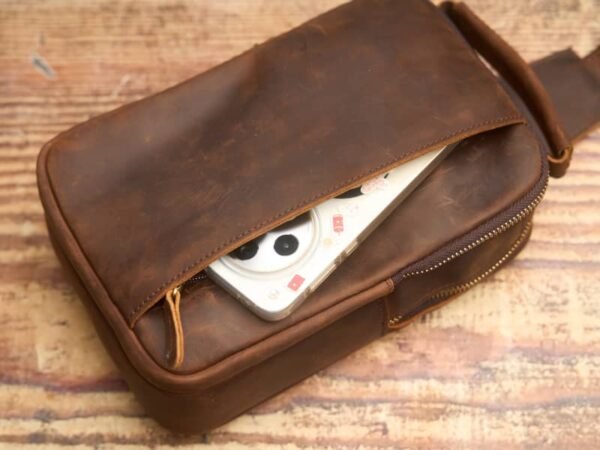 Vintage Leather Chest Bag l Leather Men Crossbody Bag 9 Vintage Leather Chest Bag l Leather Men Crossbody Bag - Image 9