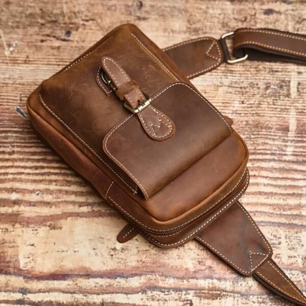 Leather Sling Bag l Vintage Chest Bag - Image 8