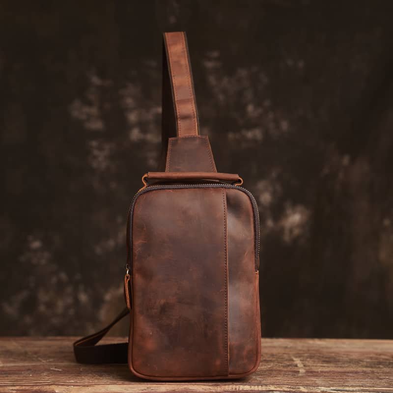 Vintage Leather Chest Bag l Leather Men Crossbody Bag 4 Vintage Leather Chest Bag l Leather Men Crossbody Bag - Image 4
