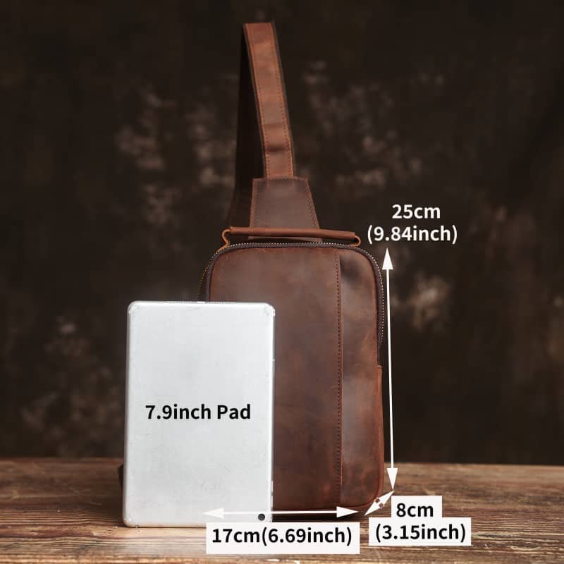 Vintage Leather Chest Bag l Leather Men Crossbody Bag 15 vintage leather chest bag 12 7
