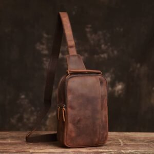 Vintage Leather Chest Bag l Leather Men Crossbody Bag