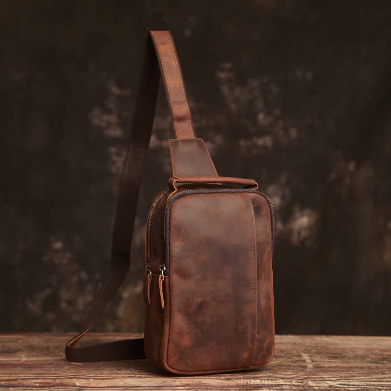 Vintage Leather Chest Bag l Leather Men Crossbody Bag 1 Vintage Leather Chest Bag l Leather Men Crossbody Bag