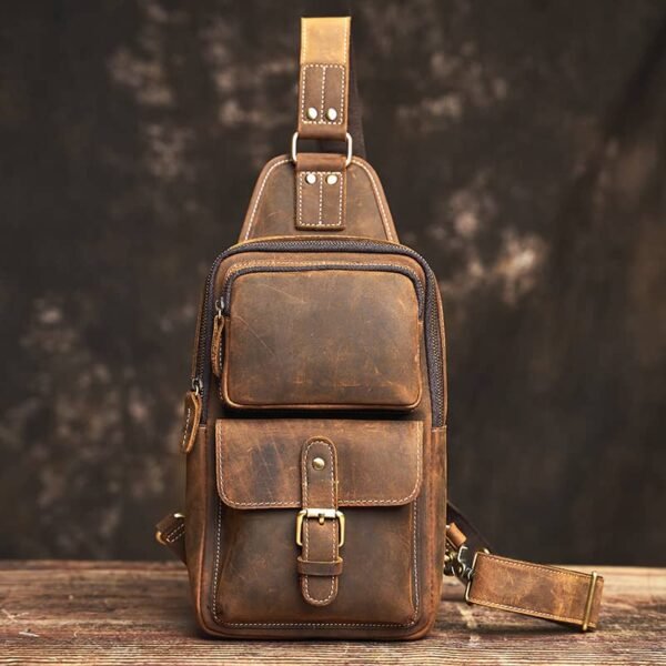 Vintage Leather Sling Bag | Leather Chest Bag - Image 3