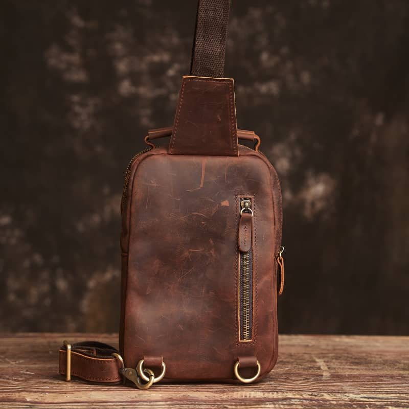 Vintage Leather Chest Bag l Leather Men Crossbody Bag 3 Vintage Leather Chest Bag l Leather Men Crossbody Bag - Image 3