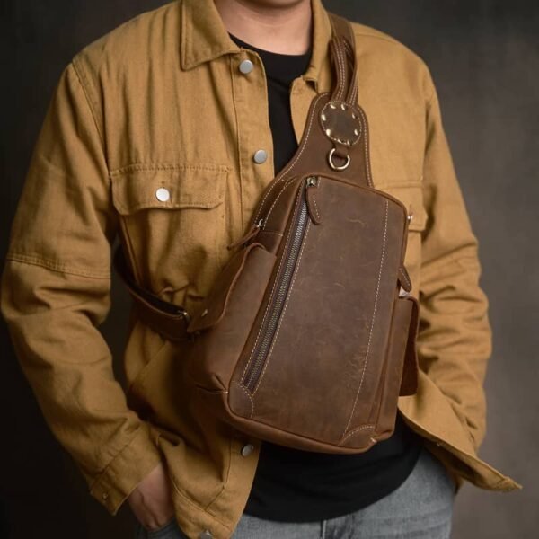 Vintage Leather Sling Bag l Leather Chest Bag - Image 6