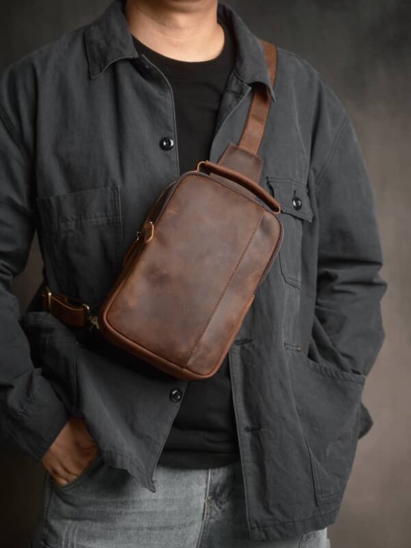 Vintage Leather Chest Bag l Leather Men Crossbody Bag 6 Vintage Leather Chest Bag l Leather Men Crossbody Bag - Image 6
