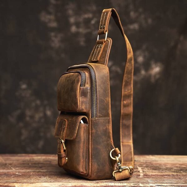 Vintage Leather Sling Bag | Leather Chest Bag - Image 5