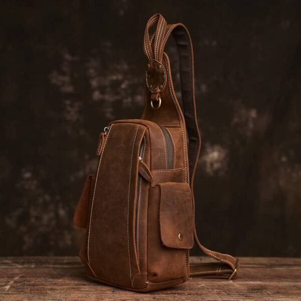 Vintage Leather Sling Bag l Leather Chest Bag - Image 5