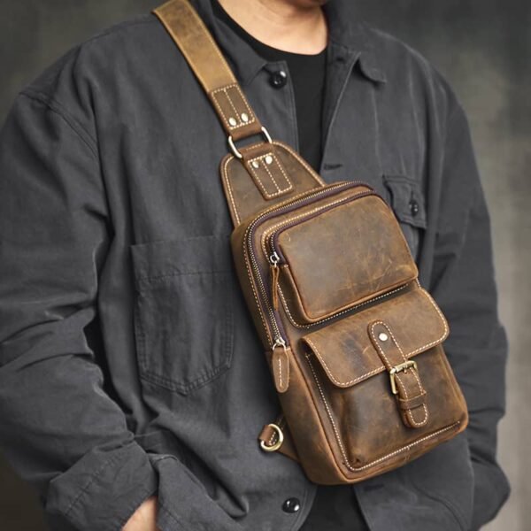 Vintage Leather Sling Bag | Leather Chest Bag - Image 6