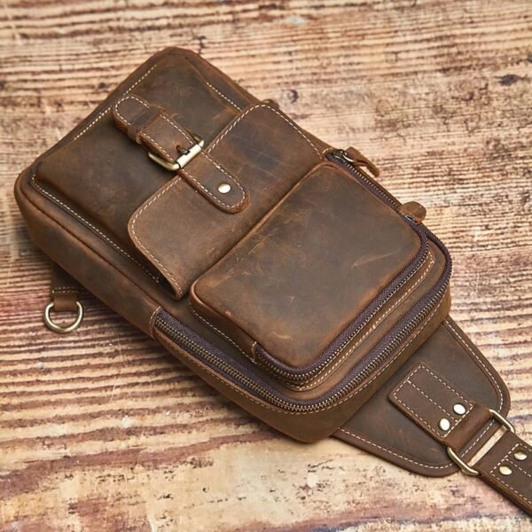 Vintage Leather Sling Bag | Leather Chest Bag - Image 8