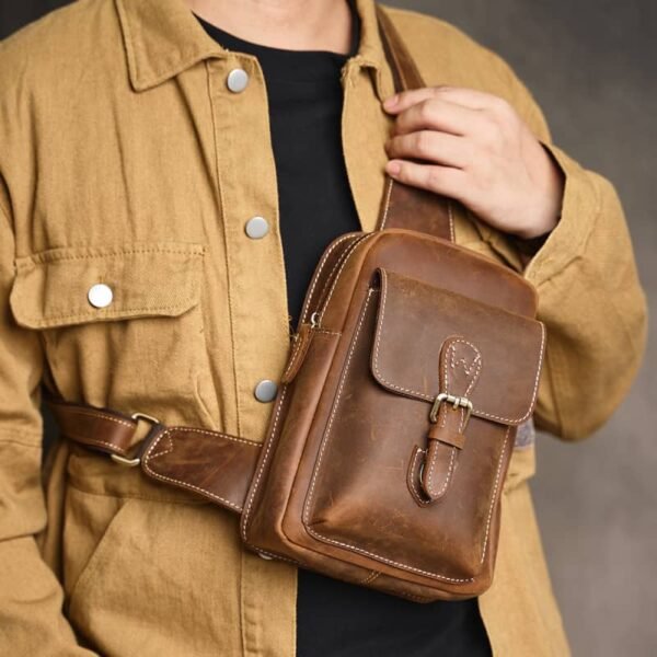 Leather Sling Bag l Vintage Chest Bag - Image 7