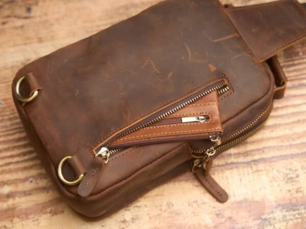 Vintage Leather Chest Bag l Leather Men Crossbody Bag 11 Vintage Leather Chest Bag l Leather Men Crossbody Bag - Image 11