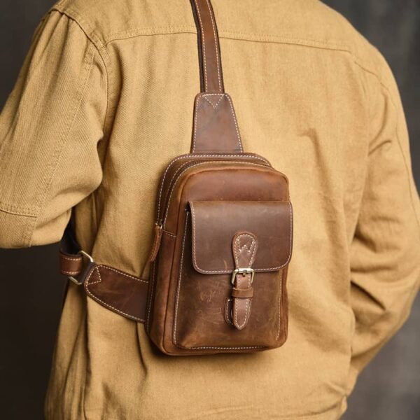 Leather Sling Bag l Vintage Chest Bag - Image 6