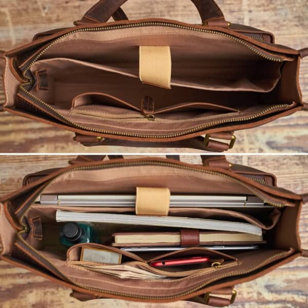 Leather Briefcase for Men With 2 Front Pockets | Leather Bags Suppliers - Image 12