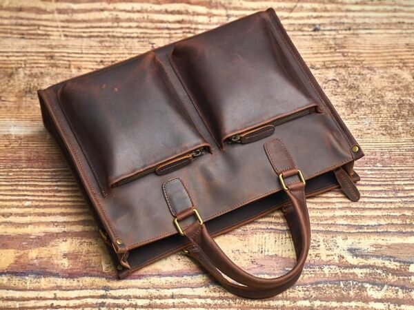 Leather Briefcase for Men With 2 Front Pockets | Leather Bags Suppliers - Image 8