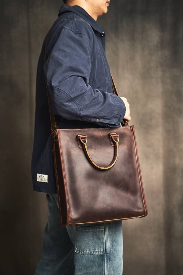 Vintage Leather Handbag | Vertical Genuine Leather Tote Bag 9 Vintage Leather Handbag | Vertical Genuine Leather Tote Bag - Image 9