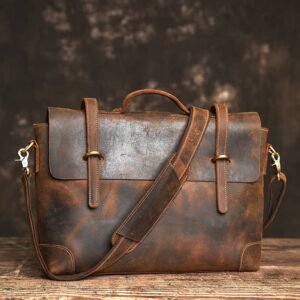 Vintage Leather Briefcase | Leather Large Crossbody Bag