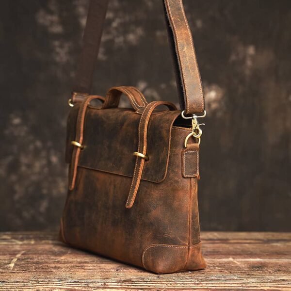 Vintage Leather Briefcase | Leather Large Crossbody Bag - Image 5