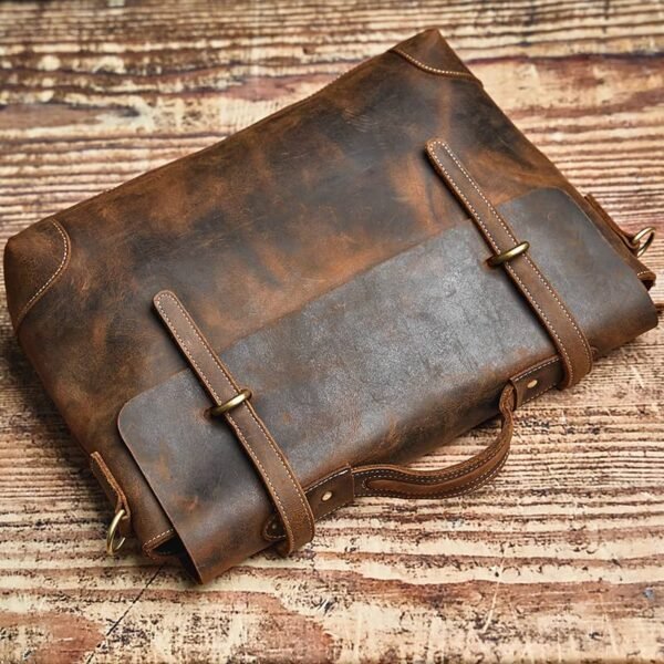 Vintage Leather Briefcase | Leather Large Crossbody Bag - Image 9