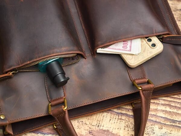 Leather Briefcase for Men With 2 Front Pockets | Leather Bags Suppliers - Image 9