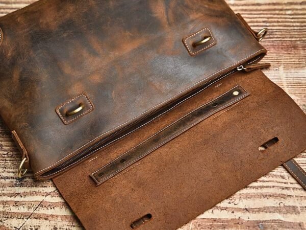 Vintage Leather Briefcase | Leather Large Crossbody Bag - Image 11