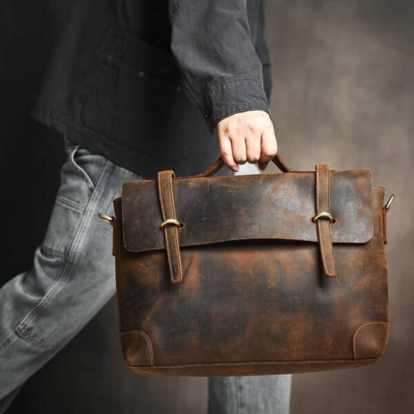 Vintage Leather Briefcase | Leather Large Crossbody Bag - Image 7