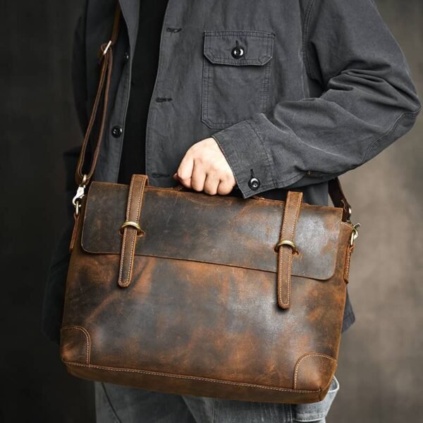 Vintage Leather Briefcase | Leather Large Crossbody Bag - Image 6