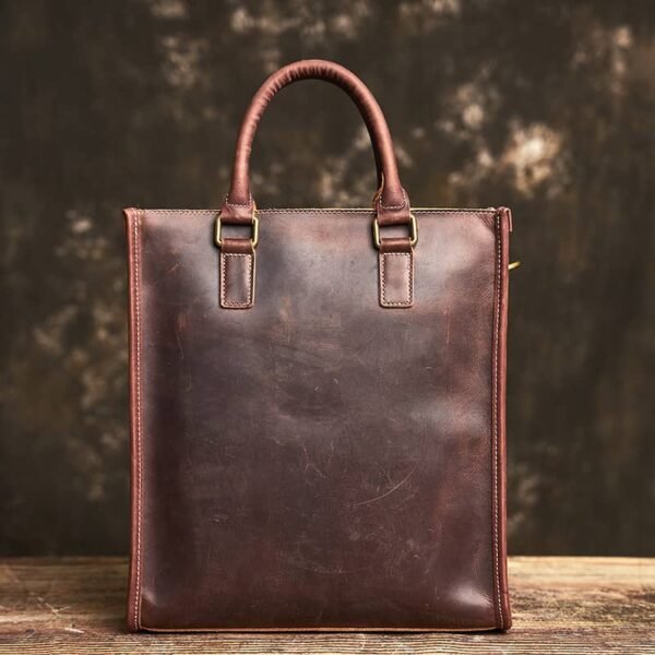 Vintage Leather Handbag | Vertical Genuine Leather Tote Bag 5 Vintage Leather Handbag | Vertical Genuine Leather Tote Bag - Image 5