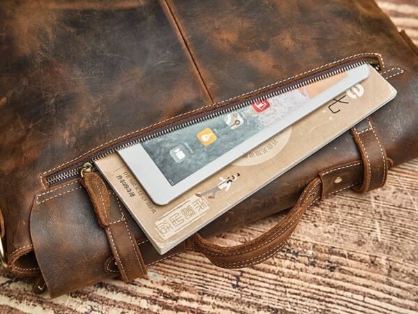 Vintage Leather Briefcase | Leather Large Crossbody Bag - Image 16