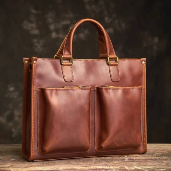 Leather Briefcase for Men With 2 Front Pockets | Leather Bags Suppliers - Image 13
