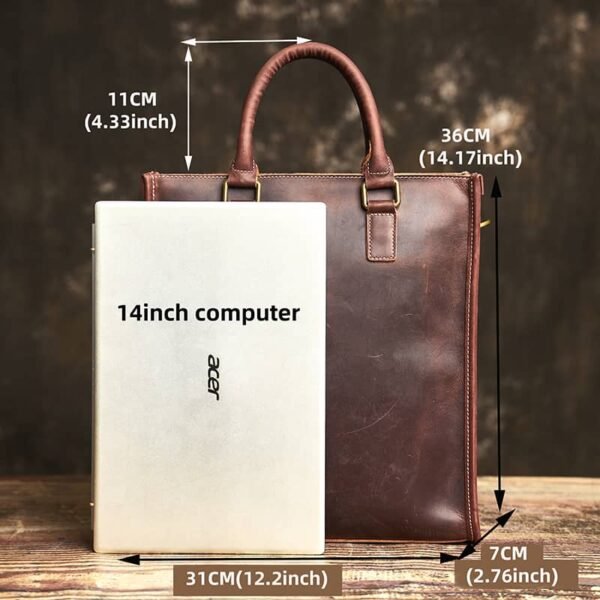 Vintage Leather Handbag | Vertical Genuine Leather Tote Bag 6 Vintage Leather Handbag | Vertical Genuine Leather Tote Bag - Image 6