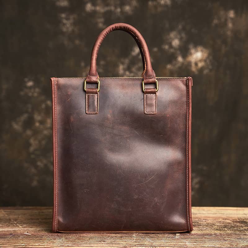 Vintage Leather Handbag | Vertical Genuine Leather Tote Bag 3 Vintage Leather Handbag | Vertical Genuine Leather Tote Bag - Image 3