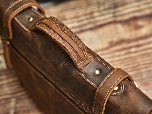 Vintage Leather Briefcase | Leather Large Crossbody Bag - Image 14