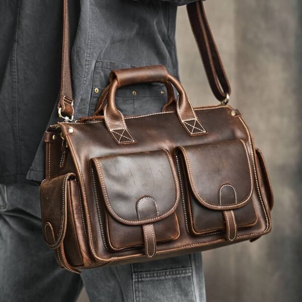 Vintage Leather Briefcase | Leather Crossbody Bag - Image 8