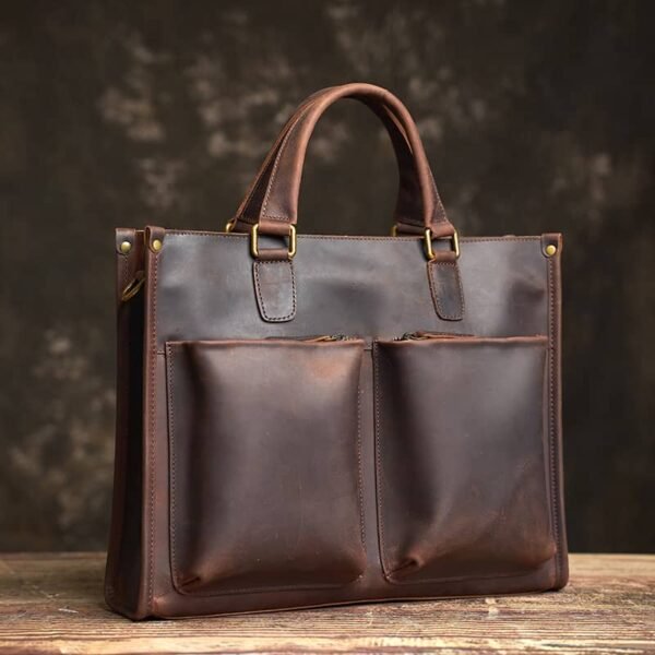 Leather Briefcase for Men With 2 Front Pockets | Leather Bags Suppliers - Image 4