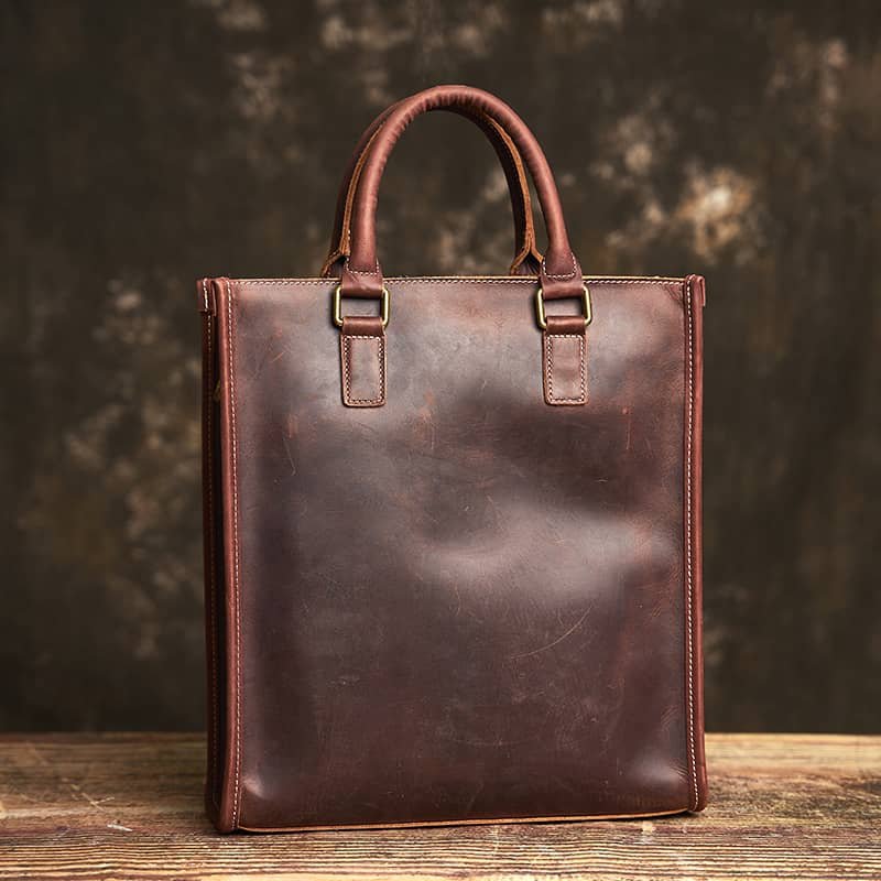 Vintage Leather Handbag | Vertical Genuine Leather Tote Bag 1 Vintage Leather Handbag | Vertical Genuine Leather Tote Bag