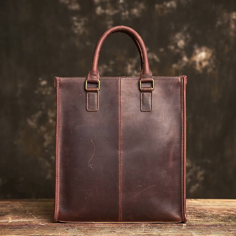 Vintage Leather Handbag | Vertical Genuine Leather Tote Bag 4 Vintage Leather Handbag | Vertical Genuine Leather Tote Bag - Image 4