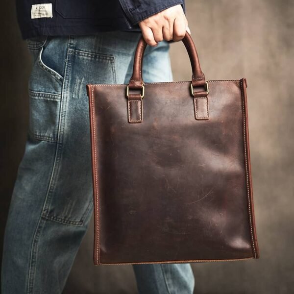 Vintage Leather Handbag | Vertical Genuine Leather Tote Bag 7 Vintage Leather Handbag | Vertical Genuine Leather Tote Bag - Image 7