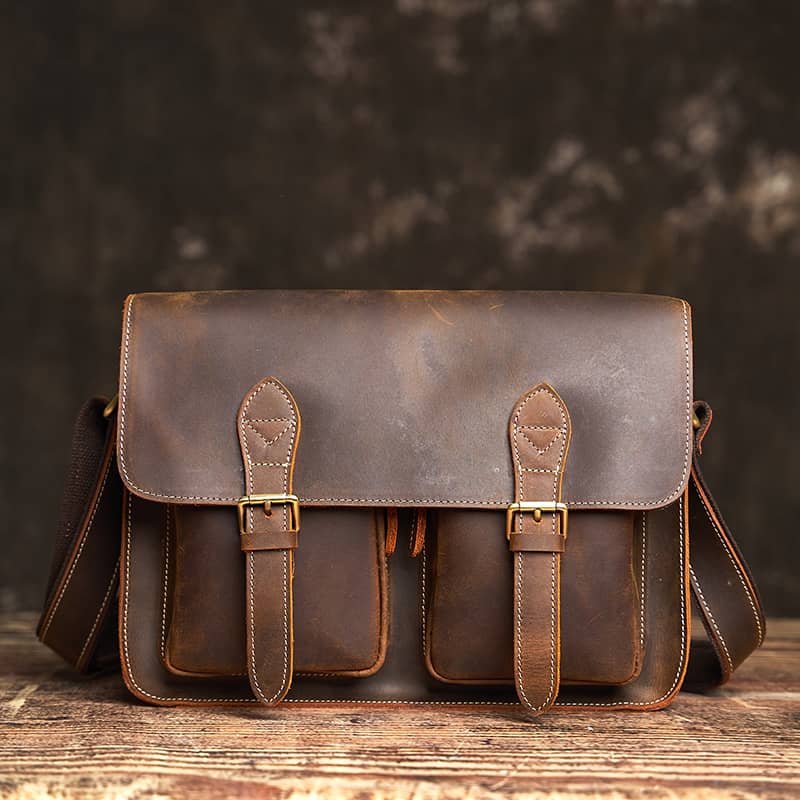 Vintage Leather Large Crossbody Bag | Men's Leather Shoulder Bags 3 Vintage Leather Large Crossbody Bag | Men's Leather Shoulder Bags - Image 3