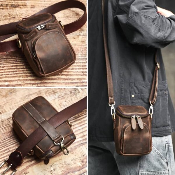 Vintage Mini Leather Fanny Pack | Men Leather Shoulder Bag - Image 11