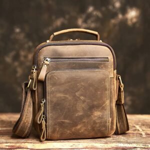 Classic Vertical Leather Messenger Bag