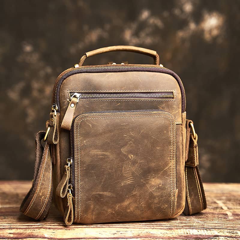 Classic Vertical Leather Messenger Bag 1 Classic Vertical Leather Messenger Bag