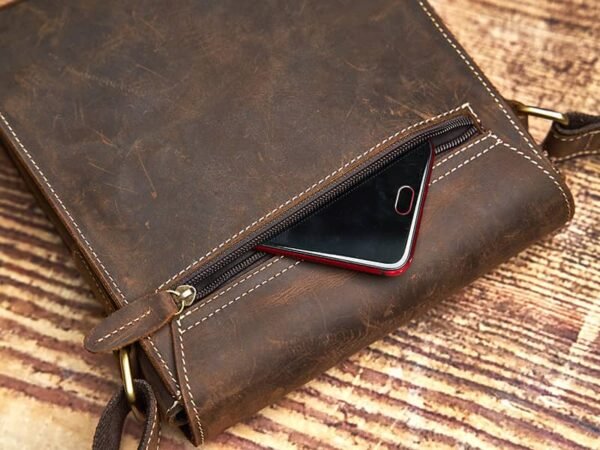 Vintage Leather Messenger Bag | Vertical Leather Shoulder Bag 12 Vintage Leather Messenger Bag | Vertical Leather Shoulder Bag - Image 12