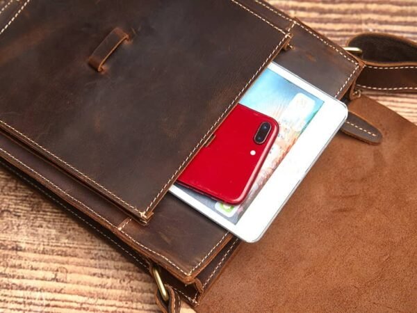 Handmade Leather Messenger Bag | Vintage Vertical Shoulder Bag - Image 10