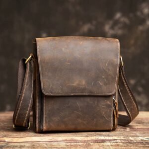 Vintage Leather Messenger Bag | Vertical Leather Shoulder Bag