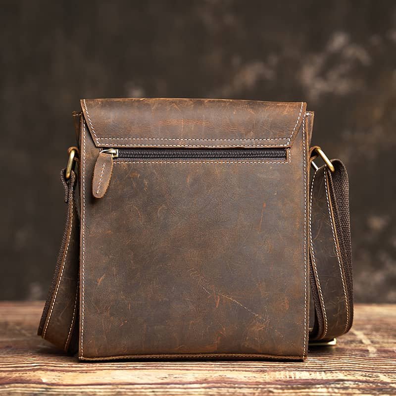 Vintage Leather Messenger Bag | Vertical Leather Shoulder Bag 4 Vintage Leather Messenger Bag | Vertical Leather Shoulder Bag - Image 4