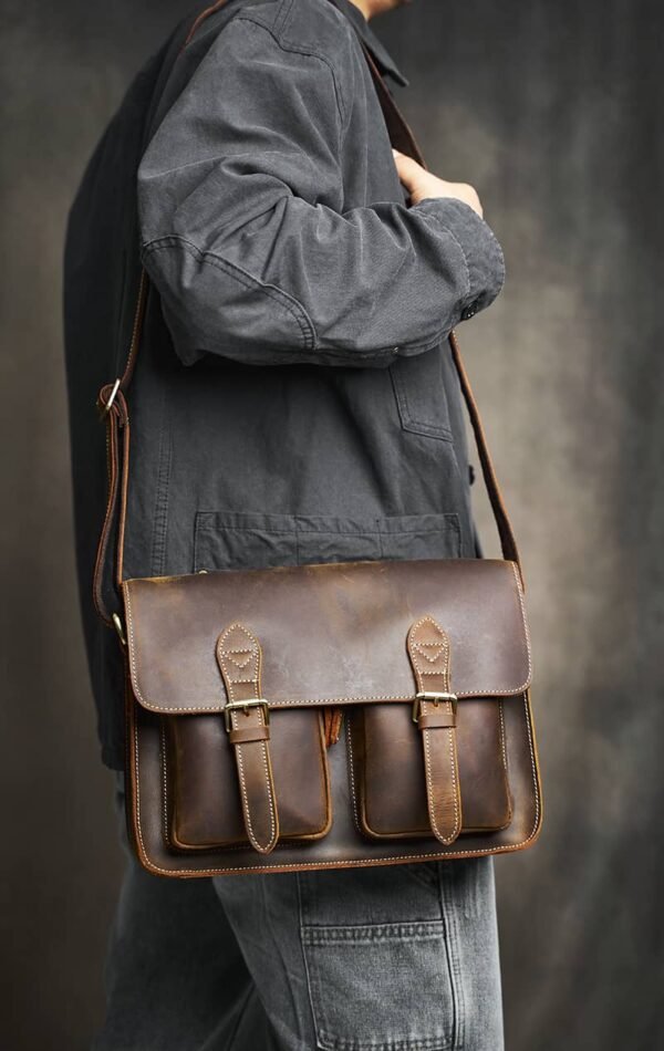 Vintage Leather Large Crossbody Bag | Men's Leather Shoulder Bags 6 Vintage Leather Large Crossbody Bag | Men's Leather Shoulder Bags - Image 6
